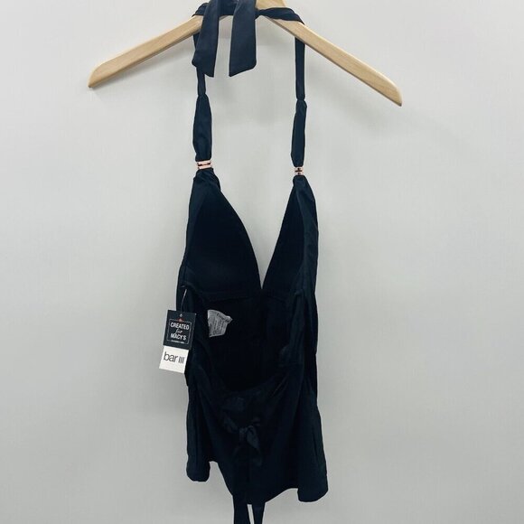 Bar III Womens Size Small Plunging Cowlneck Halter Tankini Top in Black $58 2389 - Picture 5 of 7